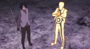 Narutos Sohn Boruto steht zwischen Naruto (r.) und dessen ehemaligem Kontrahenten Uchiha Sasuke (l.), der ihn für die bevorstehende Chunin-Prüfung trainiert. Für wen wird sich Boruto letztendlich entscheiden?