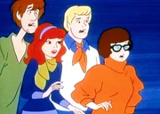 (l-r) Shaggy Rogers, Daphne Anne Blake, Fred "Freddy" Jones, Velma Dinkley