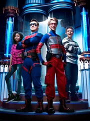 L-R: Charlotte Bolton (Riele Downs), Captain Man (Cooper Barnes), Henry Hart (Jace Norman), Jasper Dunlop (Sean Ryan Fox).