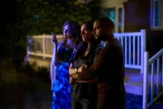 Brenda (Wendy Crewson), Sarah (Katie McGrath) and Dylan (Brandon Jay McLaren) look on as the police arrive at the scene.