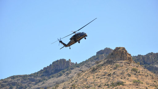 Nogales, Arizona, USA: Air & Marine blackhawk heliocopter. Immigrants trying the cross the border can be spotted from the air. When they are in danger of getting lost and dying of dehydration, Customs and border protection agents must find and save them.  The blackhawk heliocopters are also used to find drug smugglers.  (Photo credit: © NGTV)