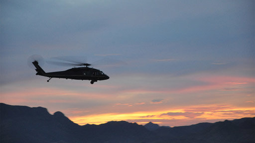 Nogales, Arizona, USA: Air & Marine blackhawk heliocopter. Immigrants trying the cross the border can be spotted from the air. When they are in danger of getting lost and dying of dehydration, Customs and border protection agents must find and save them.  The blackhawk heliocopters are also used to find drug smugglers.  (Photo credit: © NGTV)