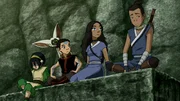 L-R: Toph, Momo, Aang, Katara, Sokka