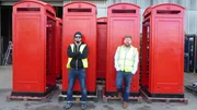 Jesse and Matt Taylor standing outside phone boxes.