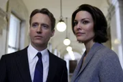 LAW & ORDER -- "Brilliant Disguise" Episode 2015 -- Pictured: (l-r) Linus Roache as Executive A.D.A Michael Cutter, Alana De La Garza as A.D.A Connie Rubirosa -- Photo by: Will Hart/NBC