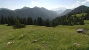Blick aus dem Fenster der Kofelhütte Richtung Süden nach Österreich.