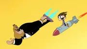 Agent Null-Null-Bigfoot rettet Scotty auf seiner Rakete.