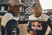 During the race, Joe is drifting next to his rival