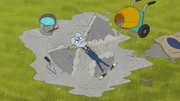 Beim Bau einer Maulwurffalle legt sich Sawyer lieber selbst in den Zement, um dort Engelfiguren zu machen.