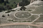 Closeup shot of the Bighorn Medicine Wheel on top of the Bighorn Range.