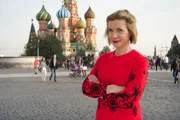 Lucy Worsley in front of St Basil?s Cathedral, Red Square.