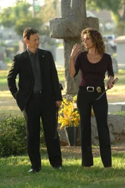 Stella (Melina Kanakaredes) und Mac (Gary Sinise) ermitteln in einem unheimlichen Fall. Ein Toter, der längst beerdigt wurde, ist auf einer Straße inmitten einer Gruppe als Zombie verkleidet hingelegt worden.