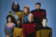 (v.) Marina Sirtis, LeVar Burton, Patrick Stewart (M.), Brent Spiner, (h.) Michael Dorn, Gates Mc Fadden, Jonathan Frakes