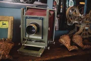 At Mike Wolfe's store in Le Claire Iowa, an old camera.