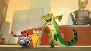 Ace Gecko, eine gemeine Eidechse, provoziert Turbo zu einem Wettrennen.