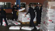 LAREDO, TEXAS- 'CBP officers inspecting the contents of a commercial trailer for any hidden drugs or cash.