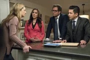 Pictured L-R: Maya Whitbeck (Marin Irelans) ,Thalia Macera (Nadia Dajani) ,  Dr. Jason Bull (Michael Weatherly), and Benny Colón (Freddy Rodriguez)