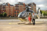 Matthew Hicks (Harry) and Karina (L) arrive by helicopter for their date in London