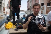 Picture Shows: Dr Michael Scott with full face diving mask to allow him to talk when diving under Venice's canals