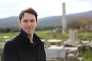 Alastair with temple ruins, Heraion, Samos.