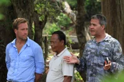 Abenteurer Ben Fogle (l.) und seine Jurymitglieder Angel-Legende Matt Hayes (r.) und Mai (M.) suchen den ultimativen Angler: Wer hat den sechsten Sinn fürs Angeln und vor allem die richtige Taktik?