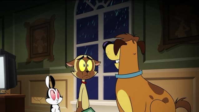 L-R: Bunnicula (voiced by Chris Kattan), Chester (voiced by Sean Astin), Harold (voiced by Brian Kimmet)