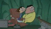 Scottys (l.) und Kurts Zähne werden von einem riesigen Zahn-Magneten angezogen.