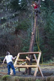 Bear and Gabe Brown work on the turbine.