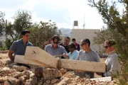 Jerusalem, Israel - Shimon Gibson (Main Contributor) at cross with recon people - Shimon setting up for a recon of how he thinks Jesus was crucified.