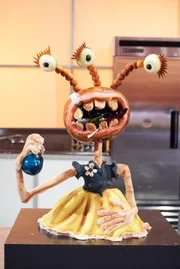 Team Morbid Masterminds' dish for the Halloween Makeover challenge, as seen on Food Network?s Halloween Wars, Season 7.
