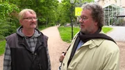 Wohnungslos und Bestseller-Autor: Richard Brox (l.) mit seinem Lektor Frank Strickstrock.