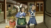 L-R: Aang, Momo, Katara, Sokka