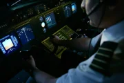 REENACTMENT- The cockpit instruments of UPS Flight 6 glow during a night flight from Dubai under the command of Captain Doug Lampe (played by Jonathan Purdon). (Cineflix International Media/Ian Watson)