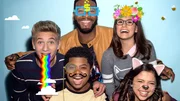 L-R: Hudson Gimble (Thomas Kuc), Triple G (Benjamin Flores Jr.), Double G (Kel Mitchell-up), Kenzie Bell (Madisyn Shipman), Babe Carano (Cree Cicchino)