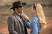 James Marsden as Teddy Flood and Evan Rachel Wood as Dolores Abernathy