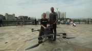 Reggie with Zhao Deli, the inventor of the ?Magical Cloud? flying motorbike'