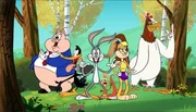 L-R: Porky Pig (Bob Bergen ), Daffy Duck (Dee Bradley Baker), Bugs Bunny (Jeff Bergman), Lola Bunny (Kath Soucie), Foghorn Leghorn (Jeff Bergman)