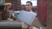 Picture shows: Magnet Man Mikhail Vasilyev with marble on chest.