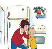 Caillou freut sich, dass der Streich, den er seiner Mutter gespielt hat, ein voller Erfolg war.