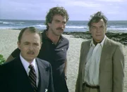 Magnum (Tom Selleck, Mi.) und Higgins (John Hillerman, li.) sollen den Brigadier Ffolkes (Richard Johnson) vor möglichen Anschlägen der IRA beschützen.