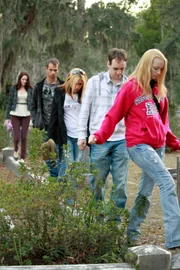 The group walking outside.