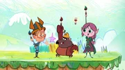 Marcus, Ratrick und Ephi (von l.) sind in einem gezeichneten Level und haben magische Pinsel bekommen.