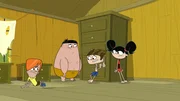 Berthold, Kurt, Scotty und Greta (v.li.) verstecken sich vor dem verwandelten und gefährlichen Sawyer.
