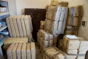 Brownsville, TX, USA: The evidence room filled with confiscated bundles.