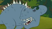 Der flesichfressende Dinosaurier bedroht Camp Sumpfgrund.
