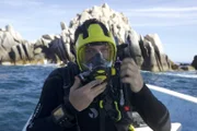 Josh Gates preps for a dive outside of Baja, Mexico