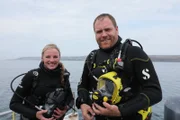 Josh Gates with shark expert Alison Towner