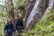 Norway - (L to R) Channing Tatum and Bear Grylls survey a rock wall for National Geographic's RUNNING WILD WITH BEAR GRYLLS. (National Geographic/Ben Simms)