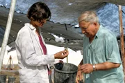 Sharon Zuckerman und Amnon Ben-Tor bei Ausgrabungen im Rahmen des Hazor Excavations Projects in Israel