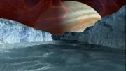 CGI IMAGE: The radiation streaming in from Jupiter affects the surface of the tiny moon Europa.